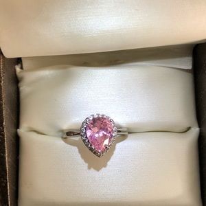 Pink pear shaped halo ring